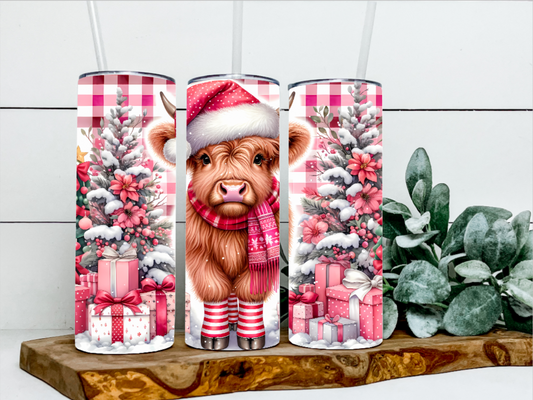 Thermos isotherme vache rousse avec arbres poinsettias