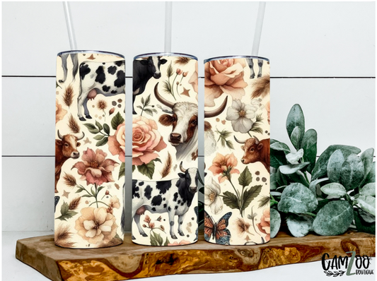 Thermos isotherme vaches et fleurs