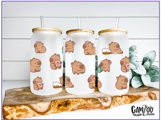 Verre en vitre avec couvercle de bambou capibara