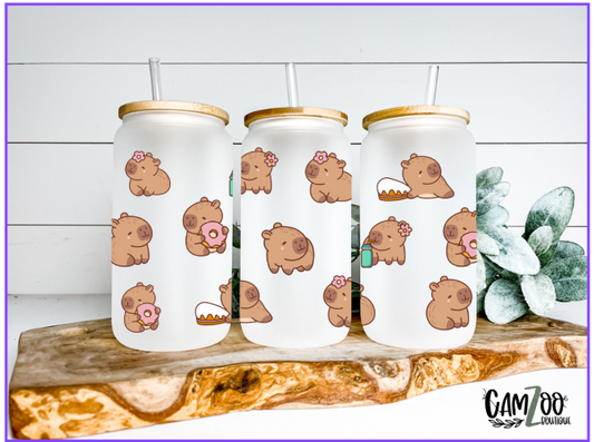 Verre en vitre avec couvercle de bambou capibara
