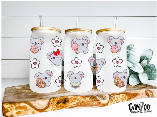 Verre en vitre avec couvercle en bambou koala