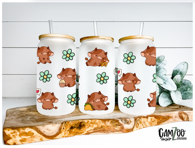 Verre en vitre avec couvercle en bambou vache
