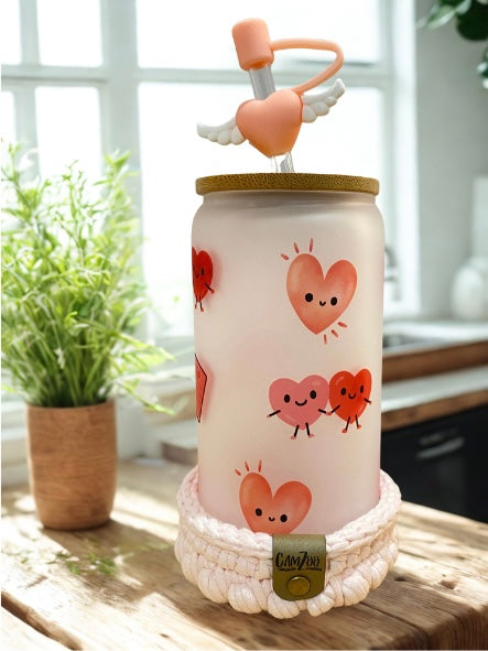 Verre en vitre avec le couvercle de bambou" Trio " cœur St-Valentin Valentin